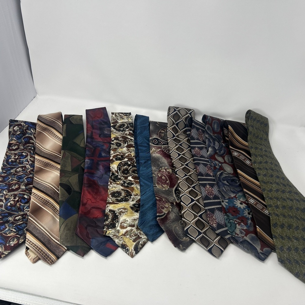 Lot of 12 Vintage & Modern Mens Neckties Silk Blend Eclectic Patterns Solids